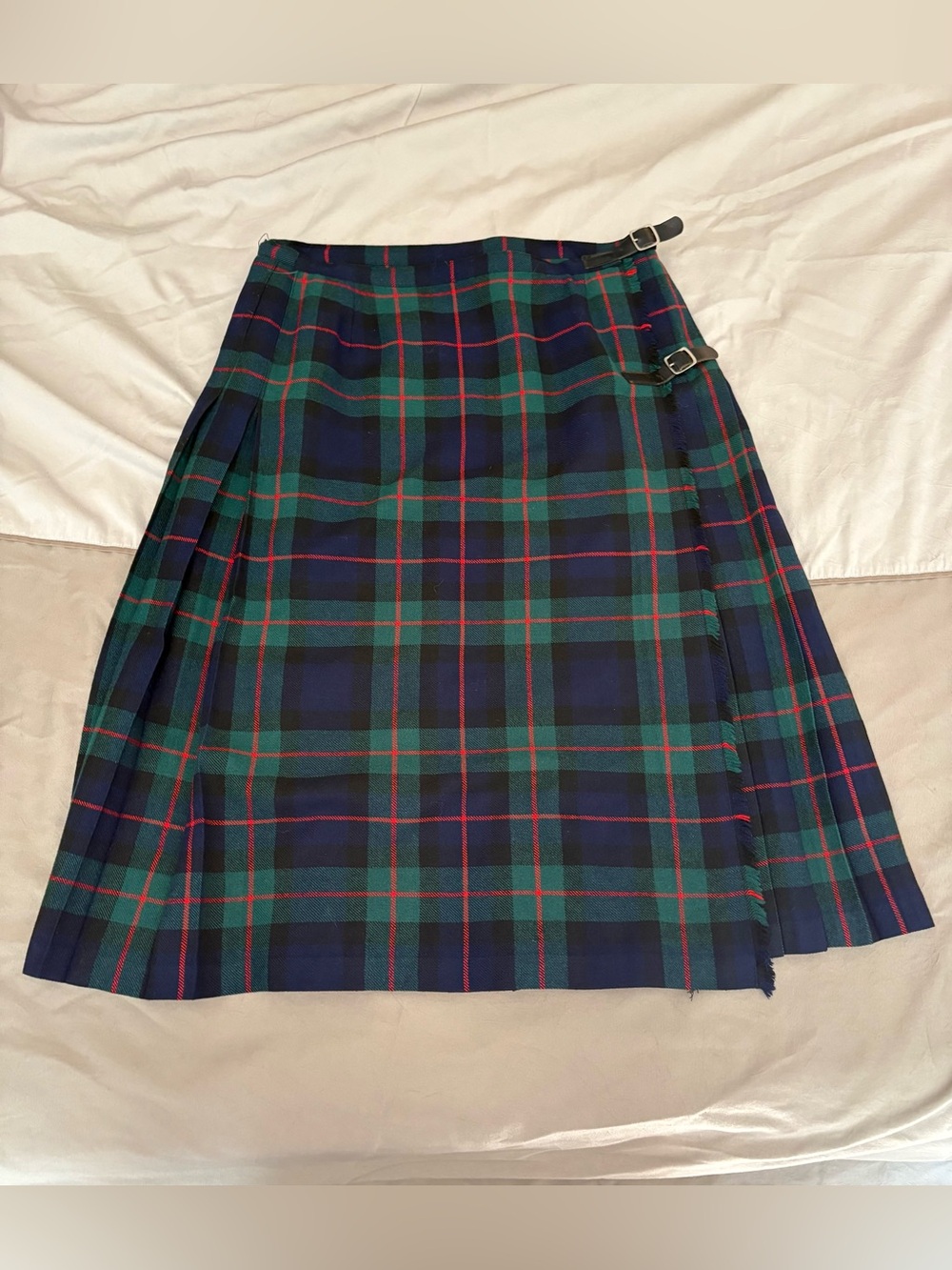 Vintage Macnaughtons of Pitlochry Scottish Wool Kilt in Navy/Green/Red sz UK 20